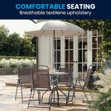 Flash Furniture Nantucket 6-Piece Patio Dining Set with Glass Table, 4 Folding Chairs, and Umbrella, Outdoor Patio Set, Brown Flash Furniture