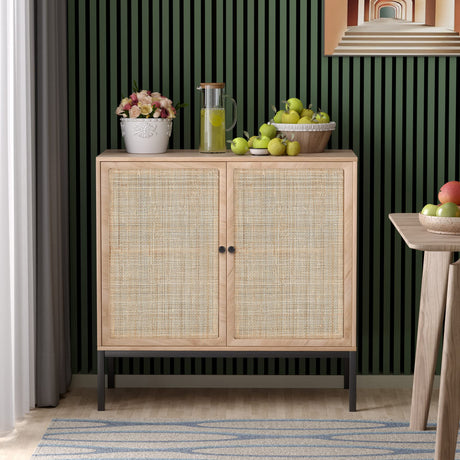 Yechen Set of 3 Rattan Cabinet, Sideboard Storage Cabinet with Handmade Natural Rattan Doors, Buffet Cabinet, Cane Credenza for Living Room, Dining Room, Entryway, Kitchen, Yechen