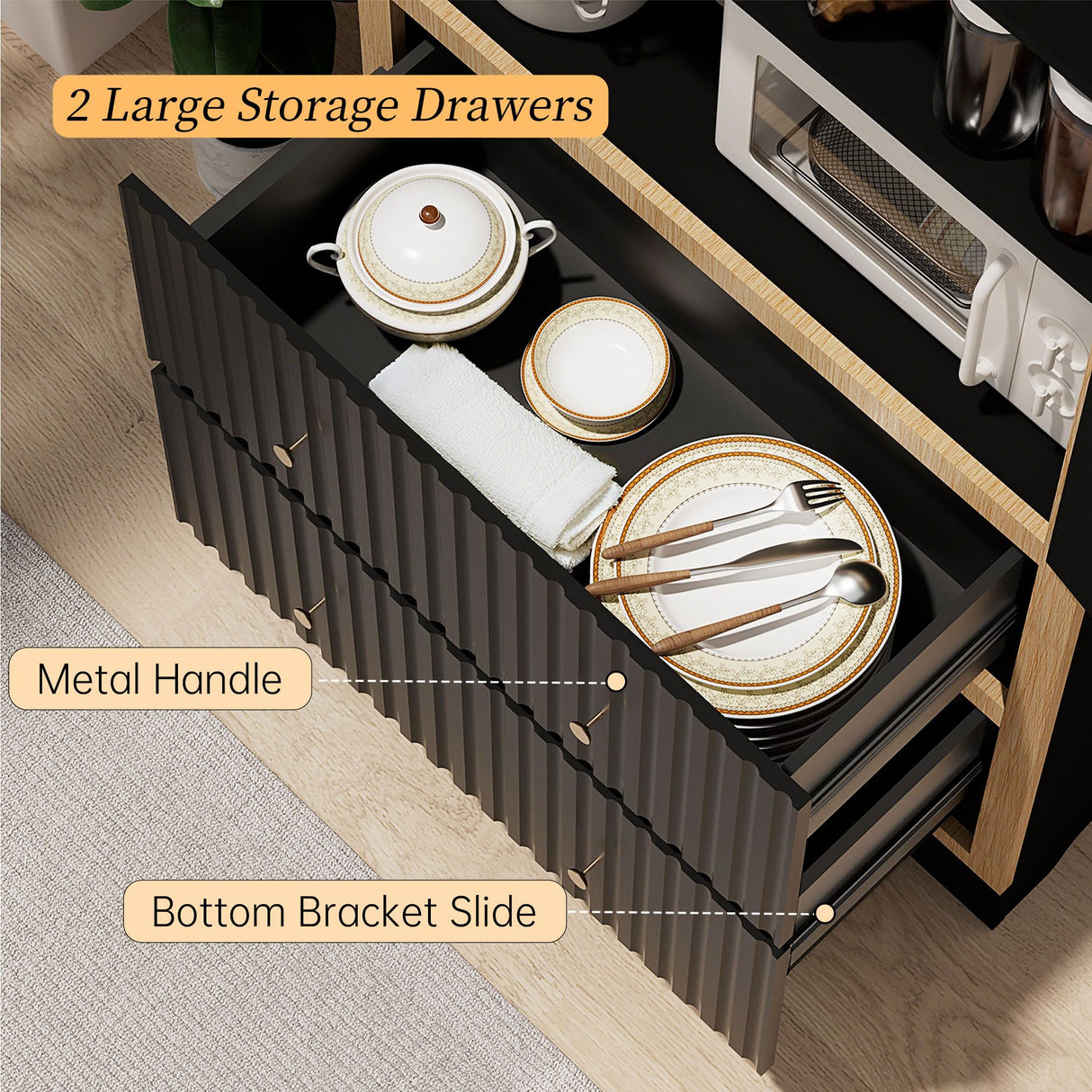 HOLCEPZN 78" Tall Black Arched Cabinet with Fluted Doors, 4 Adjustable Shelves & 2 Drawers, Modern Storage Organizer for Pantry, Bookshelf, Bathroom or Wardrobe Use HOLCEPZN