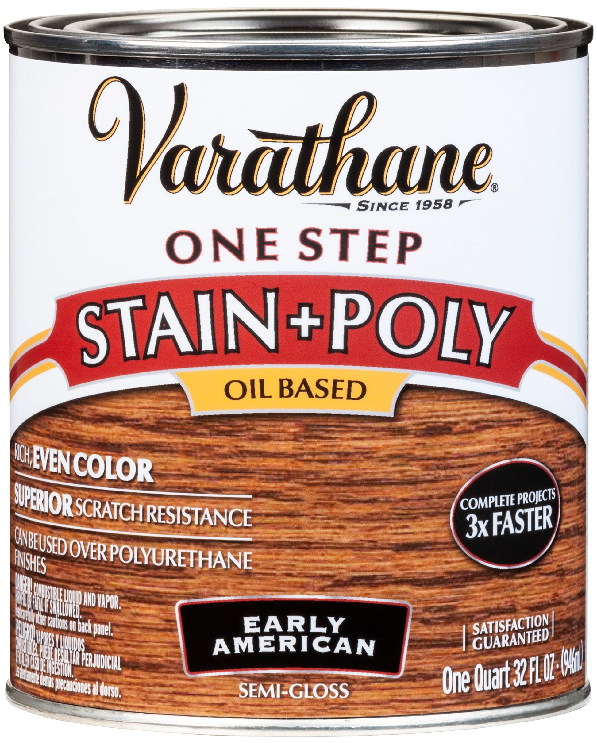 Rust-Oleum Varathane 225249H One-Step Wood Stain & Polyurethane, Quart, Early American - WoodArtSupply