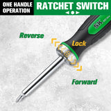 SK 7-in-1 Ratcheting Screwdriver, 216-P, 6 Bits (Phillips, Star, Slotted), 1 Nut Driver Size (1/4 Inch), S2 Steel, SureGrip Handle SK