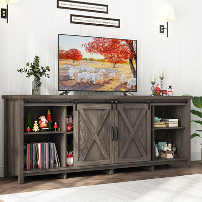 70In Farmhouse TV Stands for 70 75 80inch TV w/Adjustable Shelves,Sliding Barn Door.Rustic Wooden Entertainment Center,TV Console Grey Cabinet w/Storage for Bedroom Living Room(Dark Grey 70in)