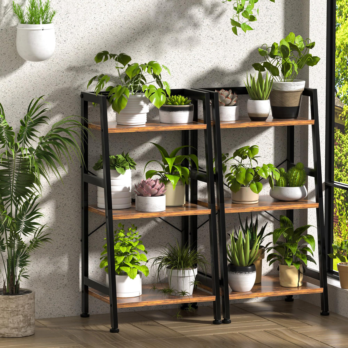 3-Tier Bookshelf, Ladder Shelf, Industrial Bookcase with Steel Frame, Metal Small Bookcase, Stand up Shelves for Living Room, Home Office, Kitchen, Bedroom, Industrial Style（Rustic Brown & Black） Homedawn