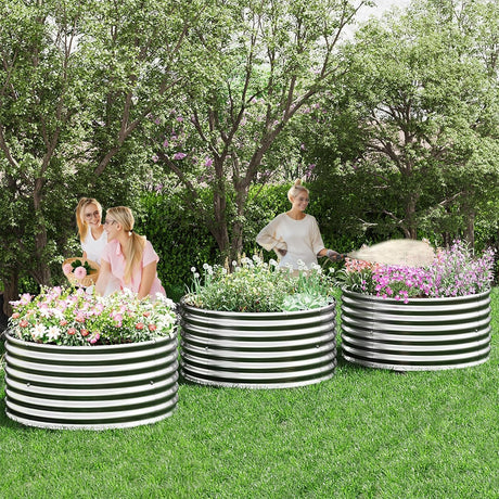 CATMANOR 4 Pack 2FT Length Round Galvanized Raised Garden Bed Outdoor,Metal Garden Bed for Vegetables,Steel Raised Beds for Gardening,Above Ground Garden Box for Flower CATMANOR