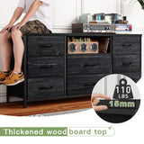 EnHomee Black Dresser for Bedroom with Charging Station, 8 Drawers Dressers & 55 inch TV Stand for Bedroom, Fabric Chest of Drawers with Open Shelves, Sturdy Dresser for Closet Living Room, Hallway EnHomee