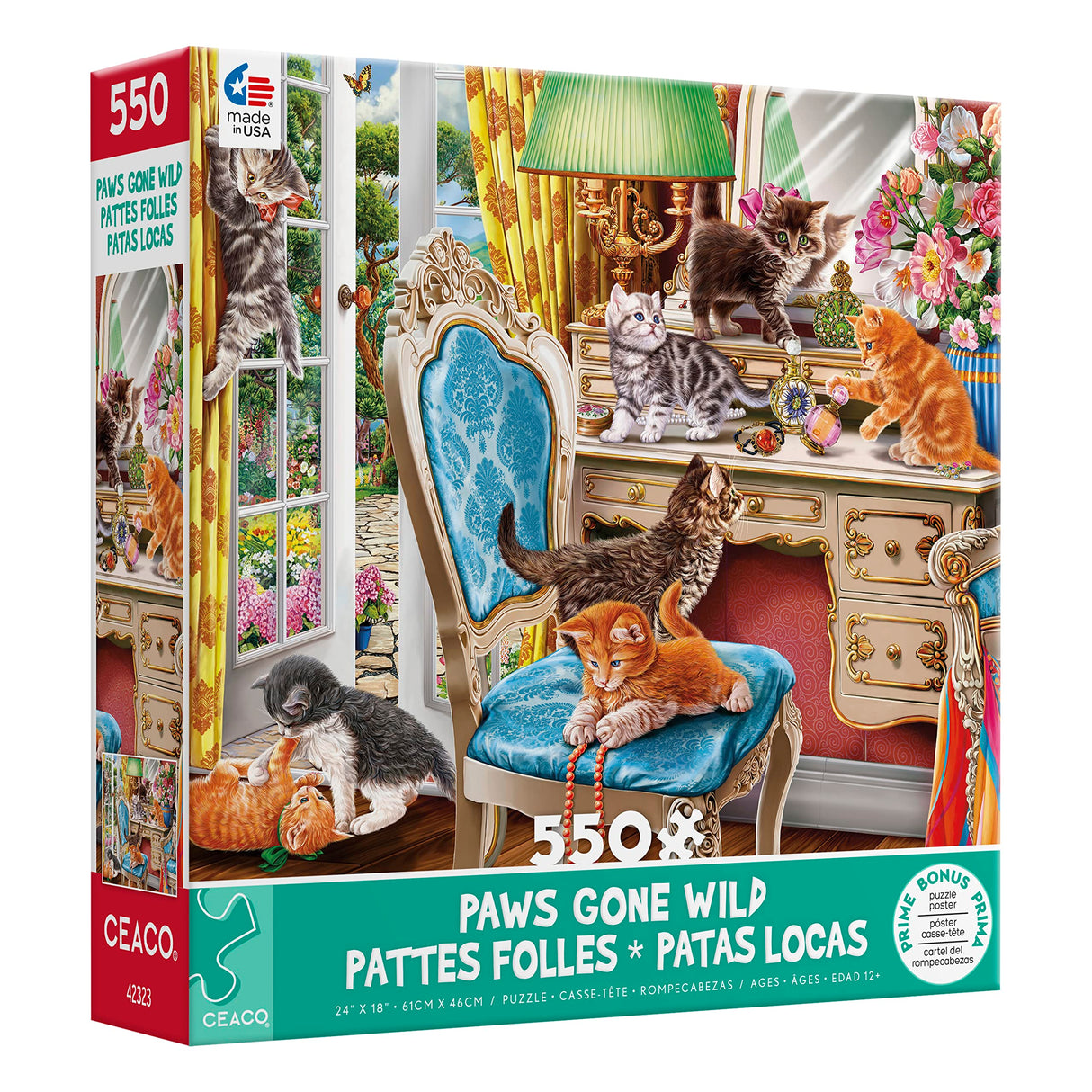 Ceaco - Paws Gone Wild - Kittens in The Bedroom - 550 Piece Jigsaw Puzzle Ceaco