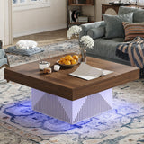 ONBRILL Coffee Table, Square Coffee Table with LED, Wood Low Coffee Table for Living Room, Center Table for Living Room, Natural Wood Grain - Rustic Brown+White ONBRILL
