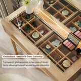 T4TREAM Makeup Vanity Desk with 36" HD Lighted Mirror, 48" Big Modern Vanity Desk with Mirror and Lights, Dressing Table with 5 Drawers & Shelves, Glass Top for Bedroom (Natural Oak) T4TREAM