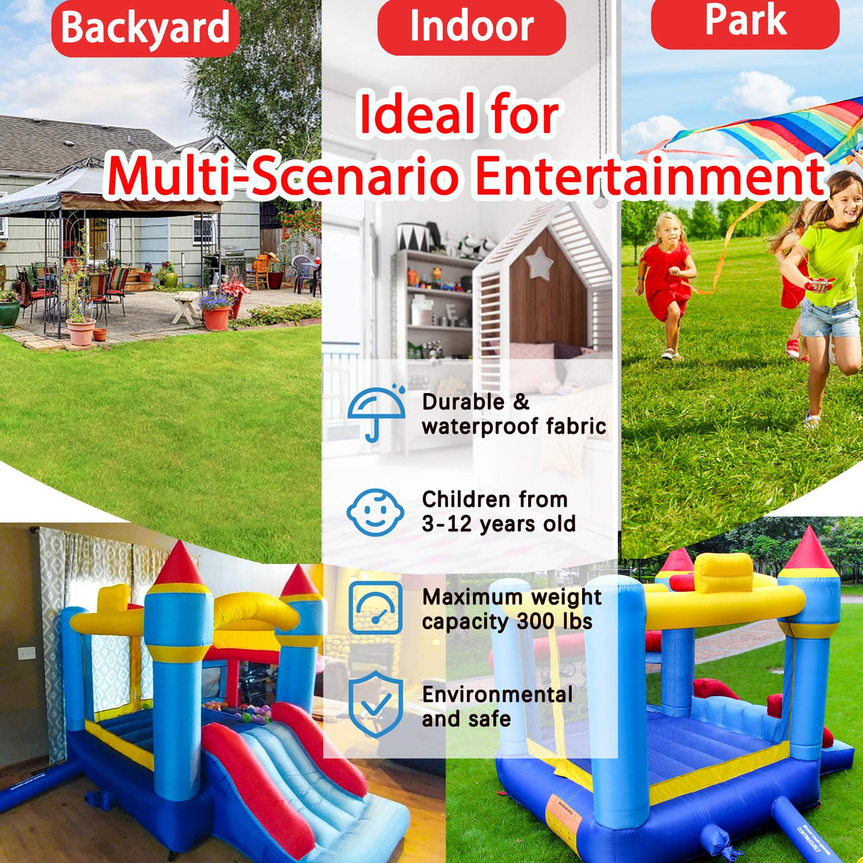 RETRO JUMP Inflatable Bounce House, Bouncy House for Kids Outdoor, Inflatable Kids Bounce House with Jumping Ball Pit & Basketball Hoop, Ocean Balls, Blower, Patch Kits, Stakes, Carrying Bag RETRO JUMP