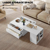 YITAHOME LED Coffee Table with Storage 4 Drawers, Modern Coffee Tables for Living Room, Wooden Rectangle Extendable Center Table with Open Shelves & Sliding Tabletop 35"- 61" for Home Office, White YITAHOME