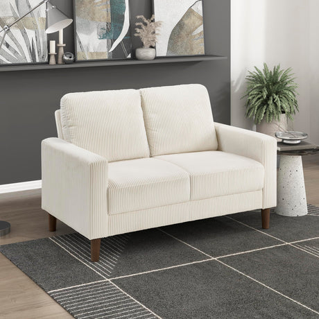 Lexicon Modern Loveseat, Corduroy Fabric Upholstered Loveseat Sofa, Small Couch with Brown Legs, Track Arms, Comfy Couch for Living Room/Bedroom/Apartment, 2-Seater, Beige Lexicon