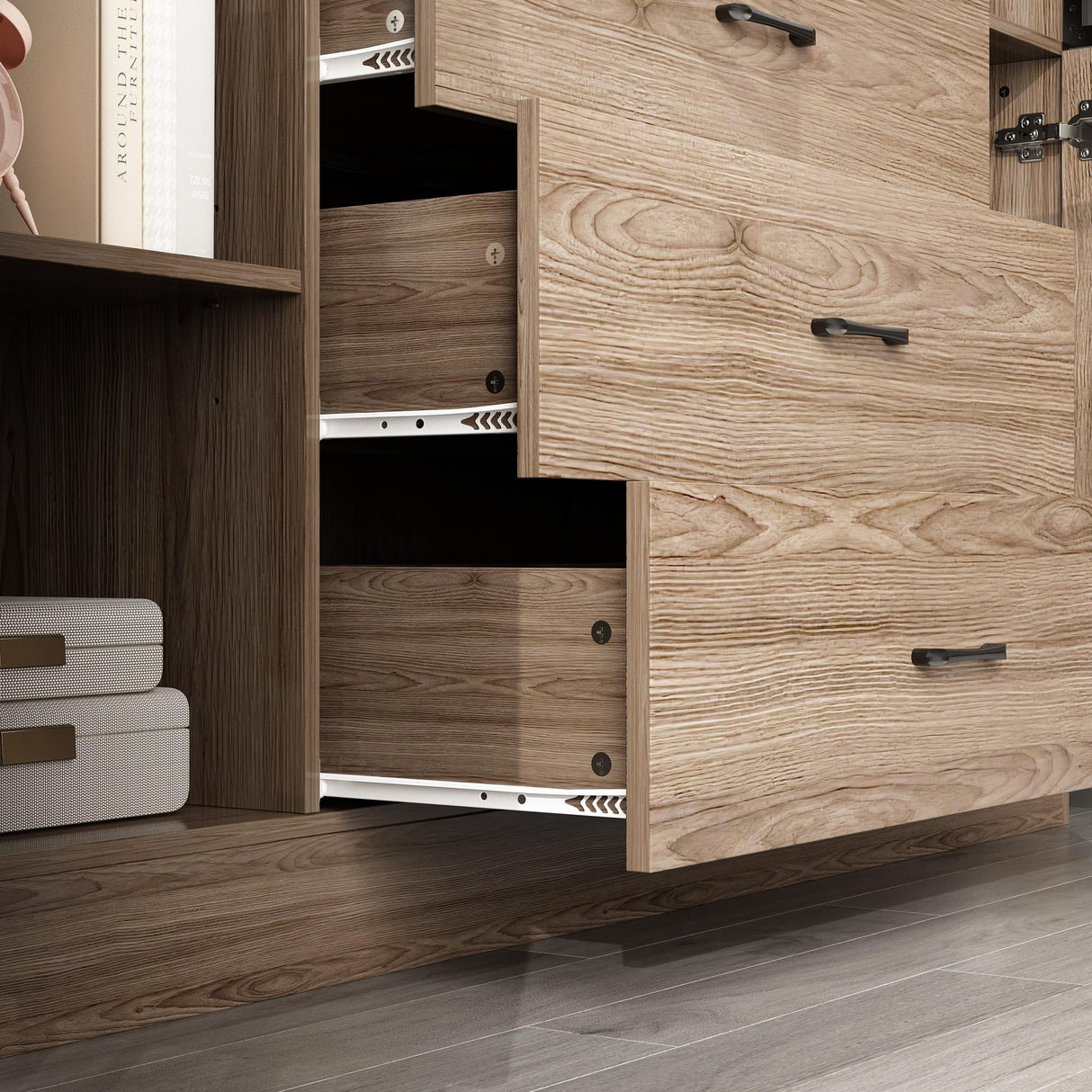 Homsee 63”W Display Cabinet Curio Cabinet with Light & Pop-up Glass Doors, Storage Cabinet Bookcase with 5-Tier Shelves & 3 Drawers for Living Room/Home Office, Dark Brown (63”W x 15.7”D x 78.7”H) Homsee