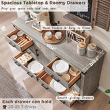 Farmhouse 8 Drawer Dresser for Bedroom with Adjustable Shelf, Wood Long Chest of Drawers with Thick Plank Styling, Rustic Large Closet Dresser for Bedroom, Living Room, Light Rustic Oak Color RedLemon