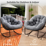 HOMEFUN Outdoor Patio Rocking Chairs, Oversized Papasan Rock Chair Indoor with Teddy Padded Cushion - Rocker Egg for Front Porch, Garden, Backyard Dark Gray HOMEFUN