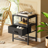 Huuger Nightstand Set of 2, Night Stand with Fabric Drawer, Mesh Shelf, Side Table with Storage, Fabric Drawer Dresser, Open Shelf, Metal Frame, Bedroom, Black Huuger