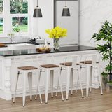 Yongchuang 26 inch Metal Bar Stools Set of 4 Counter Height Barstools Farmhouse Kitchen Bar Chairs with Wood Seat Low Back Cream White Yongchuang