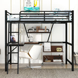 Full Size Loft Bed with Desk and Storage Shelf, Heavy Duty Loft Bed Full Size, Full Loft Bed with L- Shaped Desk and Guardrail, Full Size Loft Bed for Kids, Teens, Adults, Full Size Loft Bed Black Bellemave