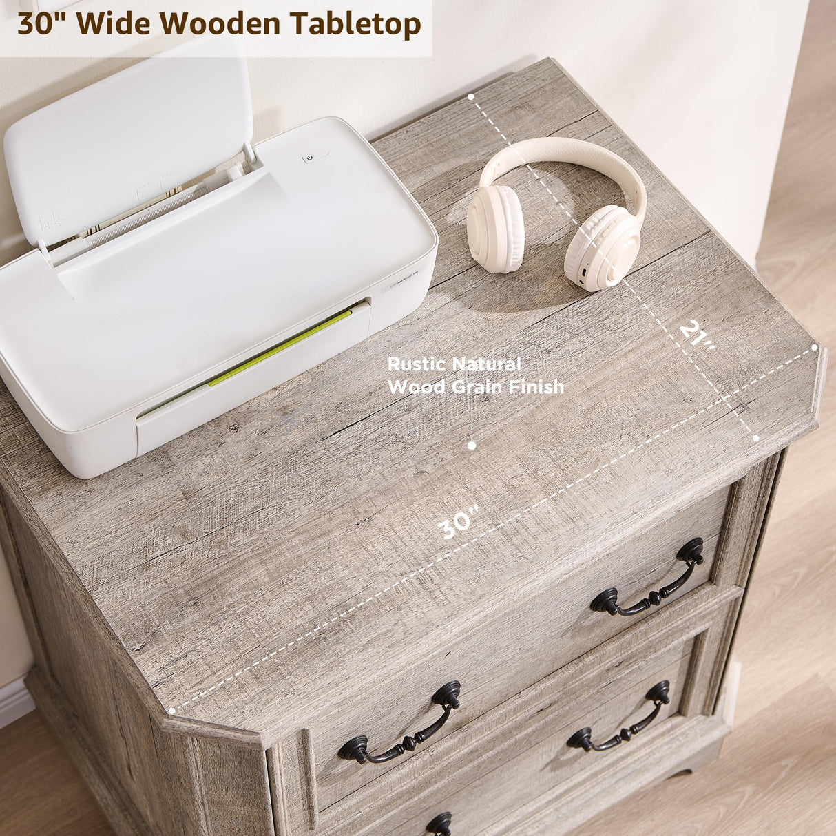 T4TREAM 30" Farmhouse Nightstand with Wooden Tabletop, Large End Table, 2 Spacious Drawers Bedside Table with Framed Drawer Fronts Design, Night Stand for Bedroom, Living Room, Light Rustic Oak T4TREAM