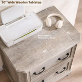 T4TREAM 30" Farmhouse Nightstand with Wooden Tabletop, Large End Table, 2 Spacious Drawers Bedside Table with Framed Drawer Fronts Design, Night Stand for Bedroom, Living Room, Light Rustic Oak T4TREAM