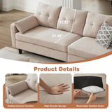 Enobala 101" Convertible Sectional Sofa, 4 Seat U Shaped Couch with Storage Ottoman and Side Pocket, Comfy Sectional Couch for Living Room, Apartment, Modern Linen Fabric Sofa Set, Beige Enobala