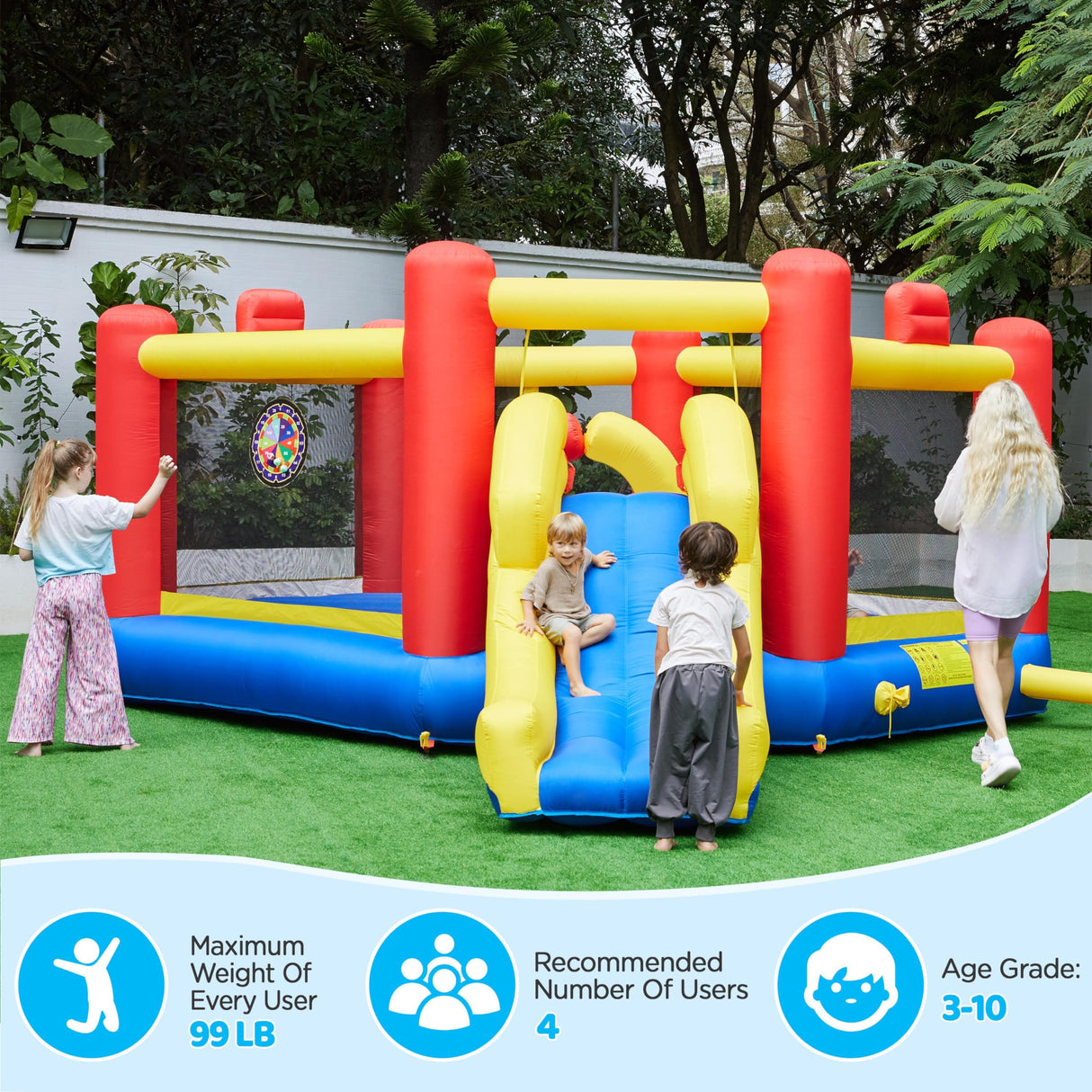 Yaheetech Inflatable Bounce House, 7-in-1 Oversize Bouncing Area w/Obstacle Arch & Slide & Basketball Game & Dart Game, Bounce House for Kids Aged 3-10 w/Storage Bag & 520W Blower Yaheetech