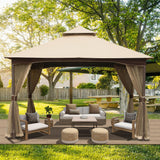 Domi 10'x13' Gazebo, Outdoor Gazebo with Mosquito Netting, Metal Frame Double Roof Soft Top Patio Gazebo Canopy Tent for Deck Backyard Garden Lawns Khaki domi outdoor living