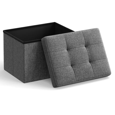 SONGMICS Mazie Collection - Small Folding Storage Ottoman, Foot Rest Stool, 12.2 x 16.1 x 12.2 Inches, 286 lb Load Capacity, for Living Room, Bedroom, Home Office, Dorm, Dark Gray ULSF102G01 SONGMICS