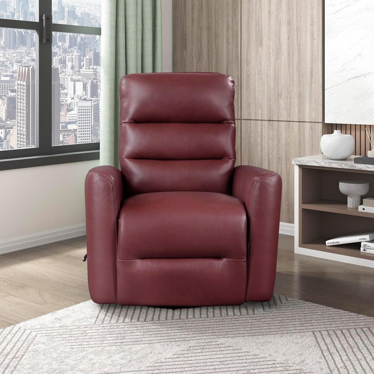 Lexicon Swivel Glider Recliner Chair, Comfy Nursery Glider, Faux Leather Recliner, Manual Reclining Chair for Living Room/Office/Apartment, Red Lexicon