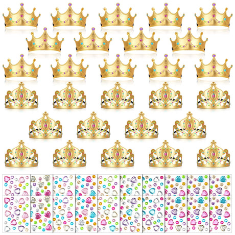 Yaomiao 66 Pieces Foam Princess Tiaras DIY Crowns Kids Party Favors Craft Crystal Diamond Sticker Girls Making Your Own Tiara (Gold) Yaomiao