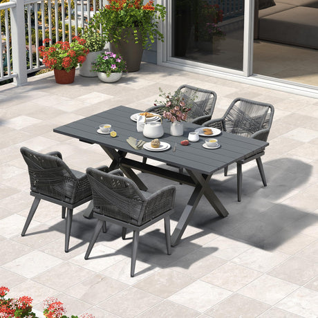 PURPLE LEAF 5 Pieces Outdoor Dining Set All-Weather PE Rattan Outdoor Patio Furniture Set with All Aluminum Frame Rectangular Table and Chairs Set for Lawn Garden Backyard Deck, Grey PURPLE LEAF