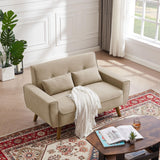 Jarenie 48.8" Small Loveseat Sofa, Mid Century Modern Love Seat Couch with Back Cushions and Wood Legs, 2 Seater Couches for Living Room, Bedroom, Small Spaces, Beige Jarenie