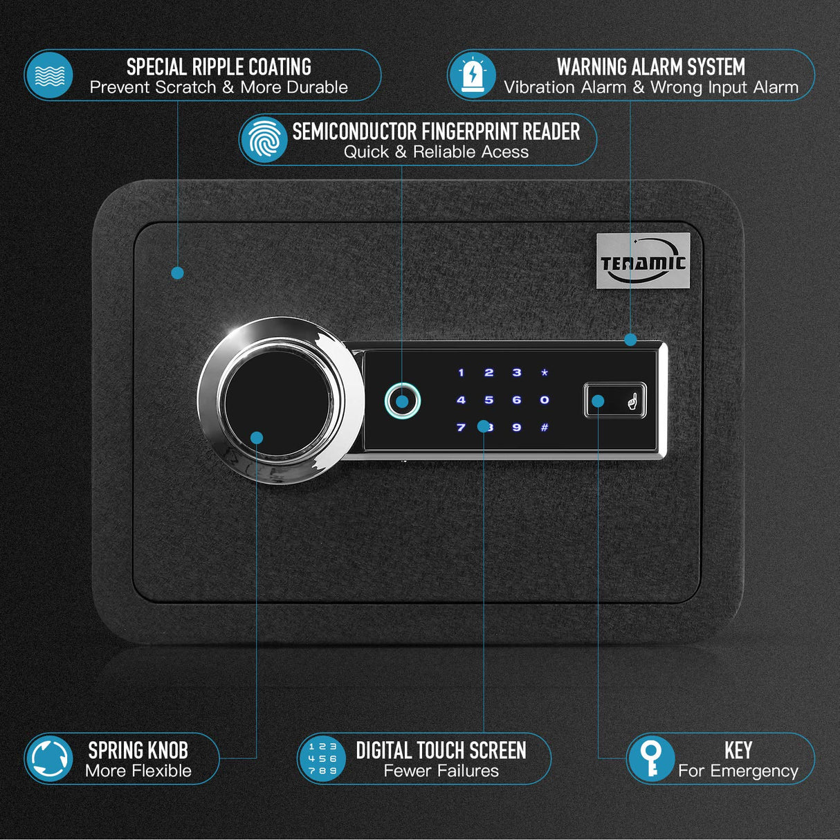 Tenamic Biometric Fingerprint Safe Box 0.85 Cubic Feet Fireproof Waterproof Safe Box with Induction Light and Leather, Solid Alloy Steel Office Hotel Home Cabinet Safe, Black Tenamic