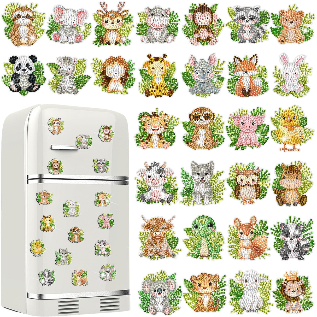 Xuhal 30 Pcs Jungle Animal Diamond Painting Magnets Safari Animal Diamond Art Magnets Kits for Adults Zoo Woodland 5D Rhinestone Refrigerator Magnetic Sticker for DIY Crafts Fridge Wildlife Gifts Xuhal