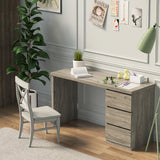 furtble Computer Desk with drawers, Wood Work Desk, Home Office PC Desk Workstation with Storage, Farmhouse Computer Table for Bedroom, Living Room, 53.5 inches, Grey Oak furtble