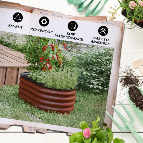Outsunny 3.5' x 2' x 1.4' Galvanized Raised Garden Bed Kit, Outdoor Metal Elevated Planter Box with Safety Edging, Easy DIY Stock Tank for Growing Flowers, Herbs & Vegetables, Brown Outsunny