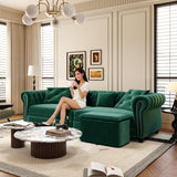 89" Velvet Pull Out Couch Bed - 3-in-1 Convertible Sleeper Sofa with Ottoman, Button Tufted Chesterfield Sofa, King Size Pull Out Sofa Bed, Space Saving for Small Spaces Apartments, Living Room,Green Justdwells