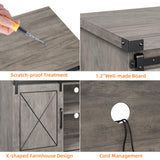 CABIHOME Farmhouse TV Stand and Entertainment Center for TV Up to 65 Inches with Sliding Barn Doors and Adjustable Shelf, TV Media Storage Console Table and Furniture for Living Room, Bedroom, Grey CABIHOME