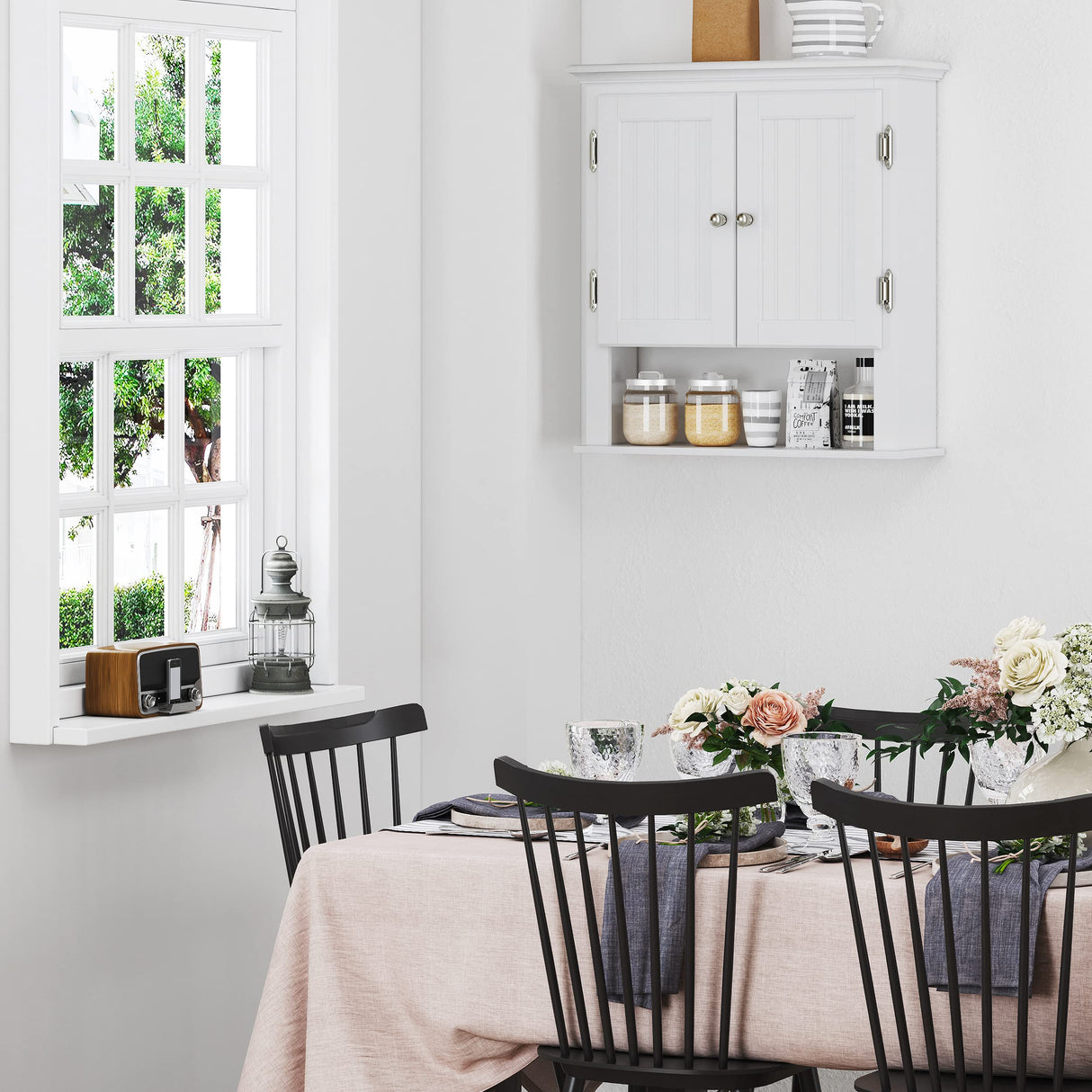 UTEX Bathroom Cabinet Wall Mounted, Wood Hanging Cabinet, Wall Cabinets with Doors and Shelves Over The Toilet for Bathroom,White UTEX