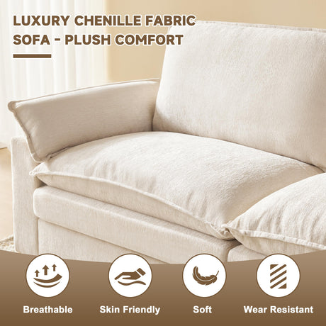 SUAWY 114 Inch Modular Couch Sectionals with Ottoman, Big Comfy Cloud Couches, L Shaped 4 Seat Modular Sectional Sofa, Modern Cloud Sectional Couches for Living Room, Deep Seat Sofa, Beige SUAWY