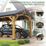 Jocisland 12x24x9.5 FT Cedar Wood Hardtop Carport with Steel Roof, Waterproof Outdoor Gazebo Pavilion, Heavy-Duty Snow & Wind Resistant Canopy for Patio, Driveway, Garden Jocisland