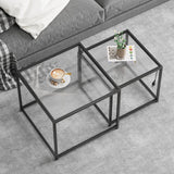 Nesting Coffee Table Set of 2, Glass Coffee Tables with LED Lights, Modern Center Table, Square Living Room Side End Tables, Coffee Table for Home, Office, Bedroom, Easy Assembly, 26.4 in, Black Adompacat
