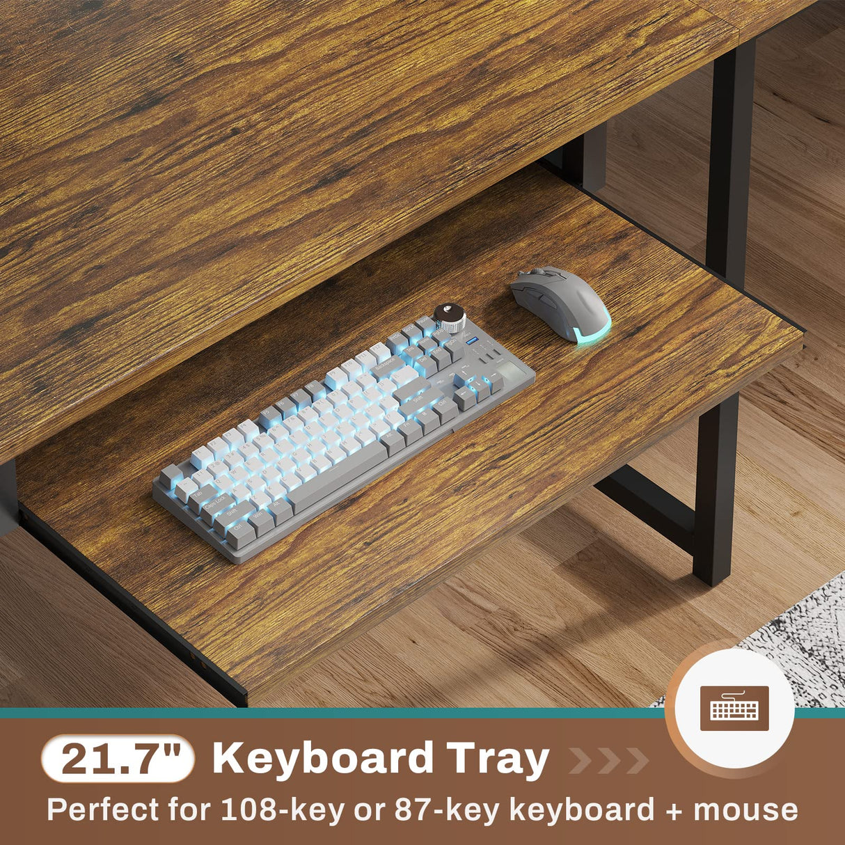 SEDETA L Shaped Computer Desk, Reversible Corner Desk with Power Outlet and Pegboard, Computer Desk with Led Lights, Keyboard Tray, Headphone Hook and Storage Shelves, Rustic Brown SEDETA