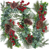 Winlyn 6' Long Artificial Eucalyptus and Pine Christmas Garland with Pine Cones Red Berries Pine Needles Winter Greenery Garland Christmas Season Holiday Wedding Table Runner Centerpiece Mantel Decor Winlyn