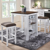 WOODHOMER 3-Piece Wooden Dining Table Set, Kitchen Island with Seating for 2, Kitchen Bar Table with Stools, Counter Height Dining Table Set, Antique Dark Oak & White, Farmhouse Style WOODHOMER