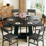 HUAHUU Round Dining Table Set for 6, 7-Piece Kitchen Table and Chairs for 6, 47'' Round Dining Room Table Set with 6 Chairs, Space Saving Dining Table with Wood Base for Kitchen, Living Room, Black HUAHUU