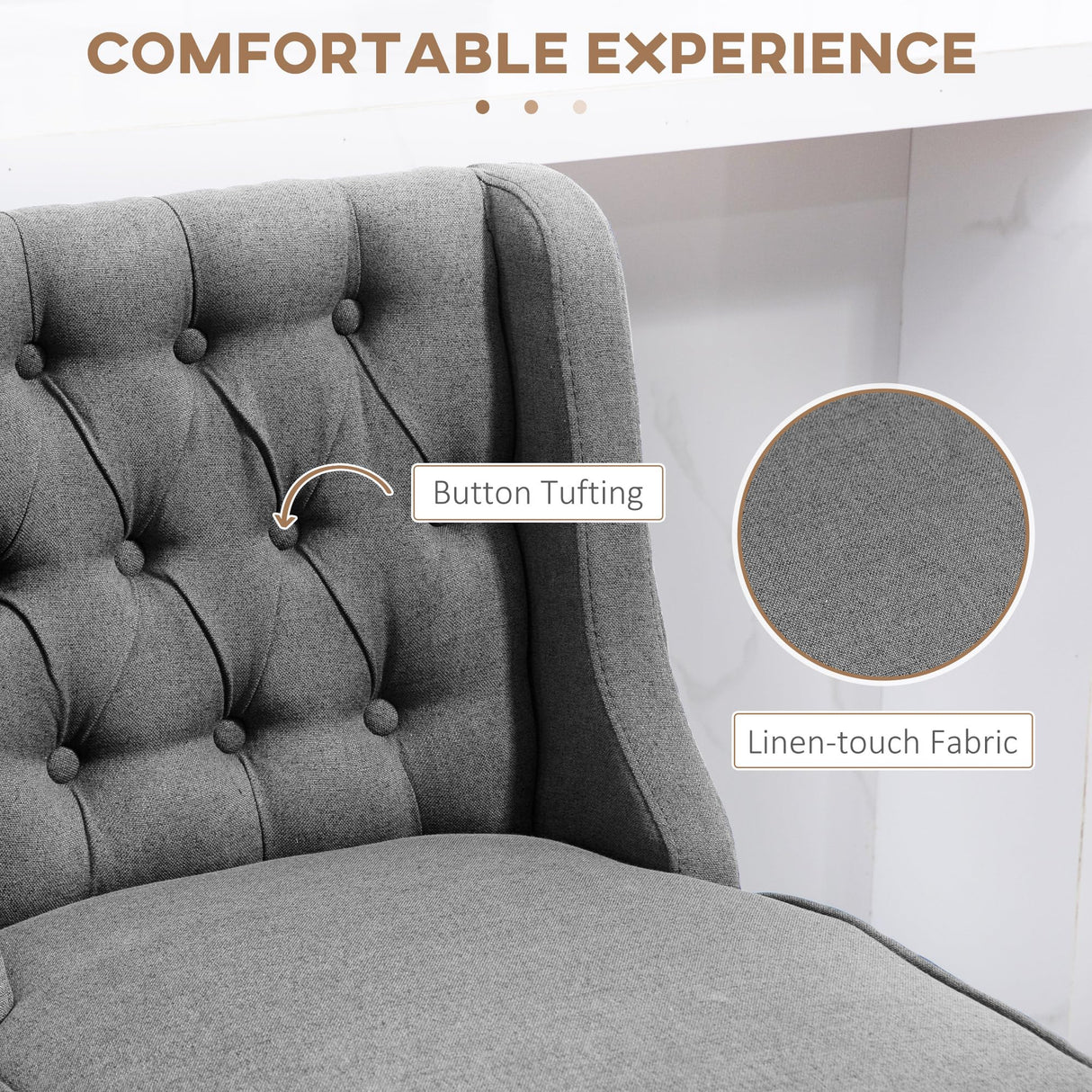 HOMCOM Counter Height Bar Stools Set of 2, 180 Degree Swivel Barstools, 27" Seat Height Bar Chairs with Solid Wood Footrests and Button Tufted Design, Gray HOMCOM