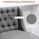 HOMCOM Counter Height Bar Stools Set of 2, 180 Degree Swivel Barstools, 27" Seat Height Bar Chairs with Solid Wood Footrests and Button Tufted Design, Gray HOMCOM