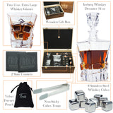 Whiskey Decanter and Stones Gift Set for Men - Whiskey Decanter, 2 Rocks Whiskey Glasses, 8 Stainless Steel Whisky Cubes, 2 Slate Coasters, Special Tongs & Freezer Pouch in Pinewood Gift Box Frolk