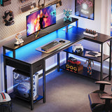 SUPERJARE 53 inch Reversible L Shaped Desk with LED Lights & Power Outlets, Computer Desk with Shelves & Monitor Stand, Gaming Desk with Drawer, Home Office Desk Corner Desk, Black SUPERJARE
