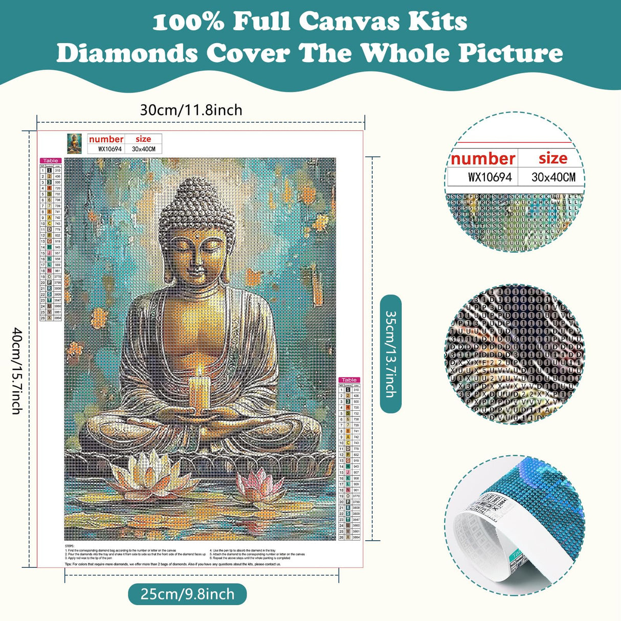 SENQAO Buddha Diamond Art Kits for Adults, DIY 5D Lotus Diamond Painting Kits for Beginners, Round Full Drill Diamond Dots Paintings, Diamonds Pictures Gem Art for Adults Crafts Home Decor 12x16inch SENQAO